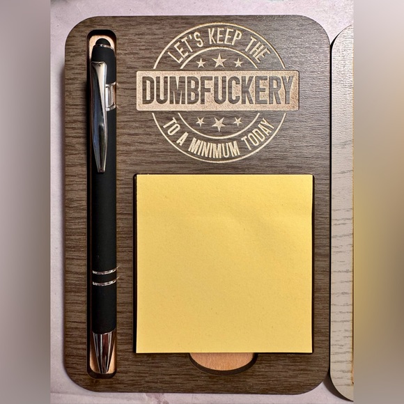 1-Handmade by me Wooden post-it note and pen desk holder with humorous sayings - Picture 9 of 10